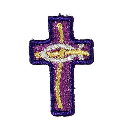 Bügelpatch, Kreuz mit Fisch, Stickerei, 4 liturgische Farben, 4x2,5cm 5