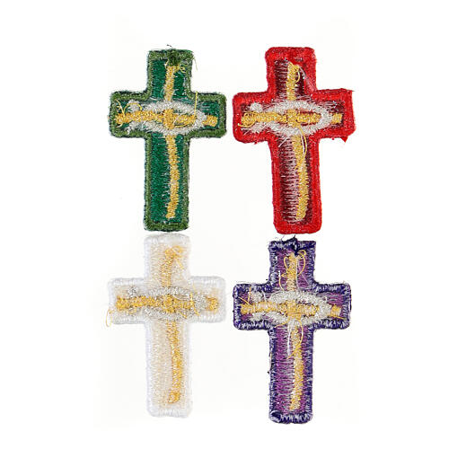 Bügelpatch, Kreuz mit Fisch, Stickerei, 4 liturgische Farben, 4x2,5cm 6