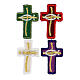 Bügelpatch, Kreuz mit Fisch, Stickerei, 4 liturgische Farben, 4x2,5cm s1