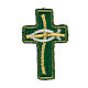 Bügelpatch, Kreuz mit Fisch, Stickerei, 4 liturgische Farben, 4x2,5cm s2