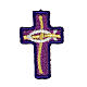 Bügelpatch, Kreuz mit Fisch, Stickerei, 4 liturgische Farben, 4x2,5cm s5