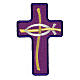 Bügelpatch, Kreuz mit Fisch, Stickerei, 4 liturgische Farben, 12x7,5cm s6