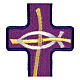 Cross-shaped thermoadhesive patch with stylised fish, liturgical colours, 5 in s3
