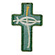 Cross-shaped thermoadhesive patch with stylised fish, liturgical colours, 5 in s7