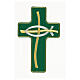 Cross-shaped thermoadhesive application with stylised fish, four liturgical colours, 8 in s2