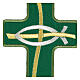 Cross-shaped thermoadhesive application with stylised fish, four liturgical colours, 8 in s3
