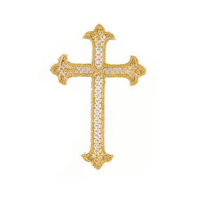 Bügelpatch, dreilappiges Kreuzs, Stickerei, goldfarben, 8x5cm