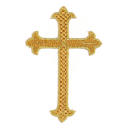 Golden budded cross, 3x2 in, liturgical vestment application 1
