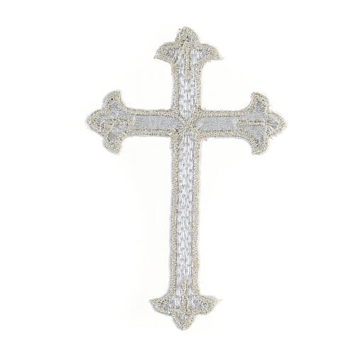 Bügelpatch, dreilappiges Kreuzs, Stickerei, silberfarben, 8x5cm 2