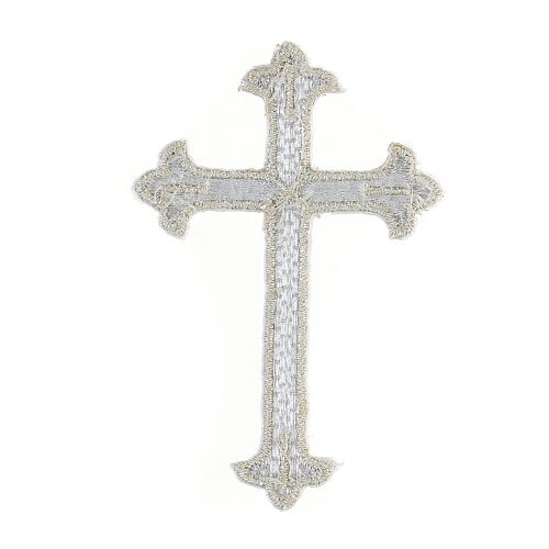 Silver budded cross, thermoadhesive application for vestments, 3x2 in 2