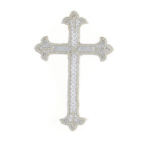 Krzyż trójlistny 8x5 cm, srebrny, aplikacja termoprzylepna do paramentów
