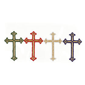 Bügelpatch, dreilappiges Kreuz, Stickerei, 4 liturgische Farben, 8x5cm