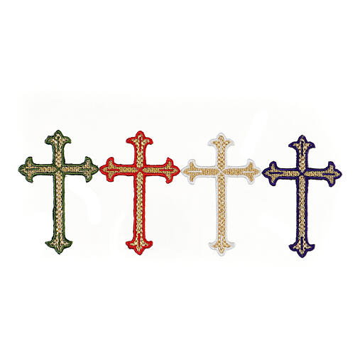 Bügelpatch, dreilappiges Kreuz, Stickerei, 4 liturgische Farben, 8x5cm 1