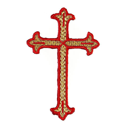 Bügelpatch, dreilappiges Kreuz, Stickerei, 4 liturgische Farben, 8x5cm 3