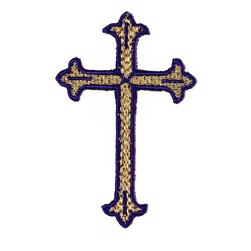 Budded cross-shaped thermoadhesive application for vestments, liturgical colours, 3x2 in 5