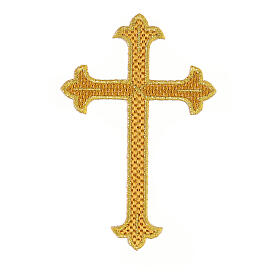 Bügelpatch, dreilappiges Kreuz, Stickerei, goldfarben, 12x8cm