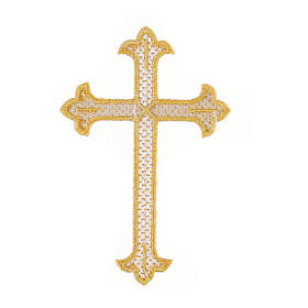 Gold budded cross, iron-on fabric application, 5x3 in