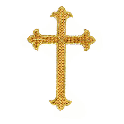 Gold budded cross, iron-on fabric application, 5x3 in 1