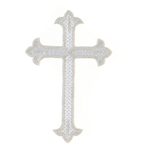 Silver budded cross, iron-on fabric application, 5x3 in 2