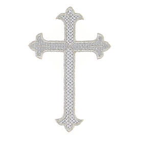 Krzyż trójlistny srebrny, 12x8 cm, patch termoprzylepny do paramentów