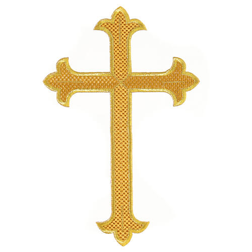 Budded cross, iron-on fabric application, golden colour, 9x6 in 1