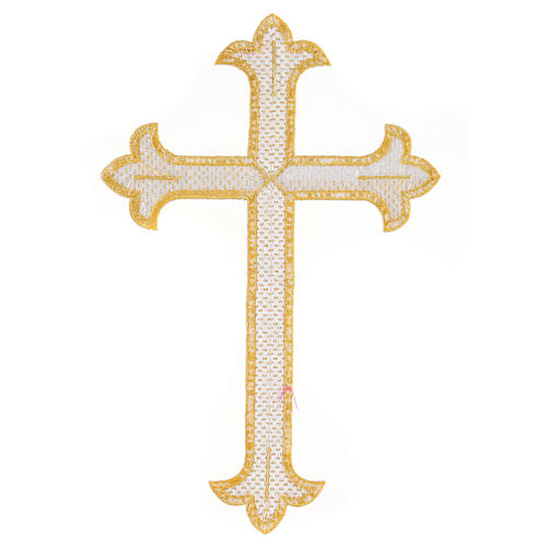 Budded cross, iron-on fabric application, golden colour, 9x6 in 3