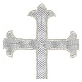 Budded cross, iron-on fabric application, silver colour, 9x6 in