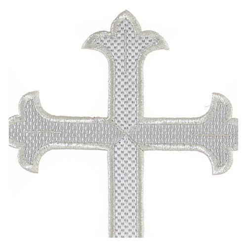 Budded cross, iron-on fabric application, silver colour, 9x6 in 2