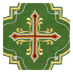 Bügelpatch, Kreuz-Emblem, Stickerei auf Moiré-Stoff, 4 liturgische Farben, 18x18cm