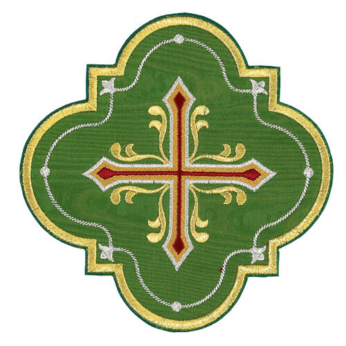 Bügelpatch, Kreuz-Emblem, Stickerei auf Moiré-Stoff, 4 liturgische Farben, 18x18cm 3