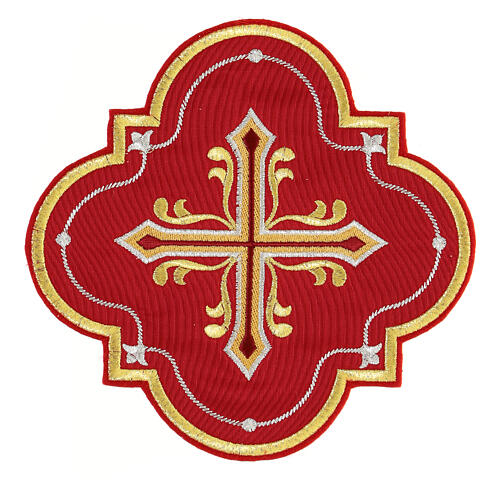Bügelpatch, Kreuz-Emblem, Stickerei auf Moiré-Stoff, 4 liturgische Farben, 18x18cm 4