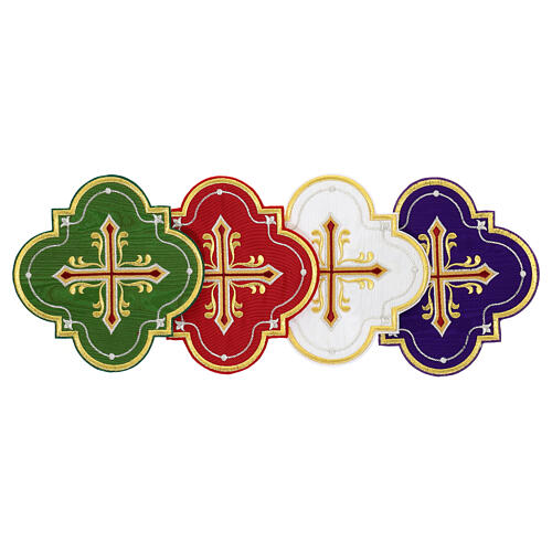 Moire thermoadhesive patch with cross embroidery, liturgical colours, 7 in 1