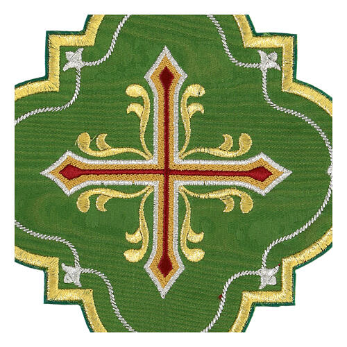 Moire thermoadhesive patch with cross embroidery, liturgical colours, 7 in 2