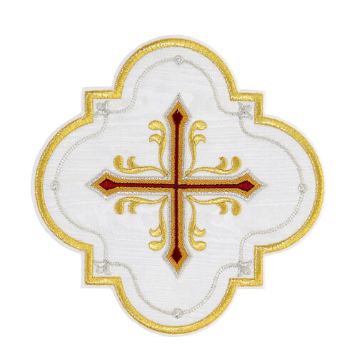 Moire thermoadhesive patch with cross embroidery, liturgical colours, 7 in 5