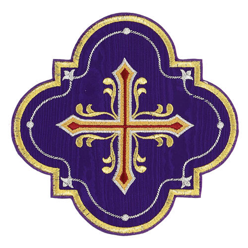 Moire thermoadhesive patch with cross embroidery, liturgical colours, 7 in 6