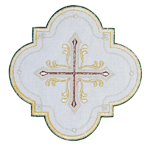 Moire thermoadhesive patch with cross embroidery, liturgical colours, 7 in 7