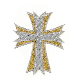 Bügelpatch, Kreuz, Stickerei, zweifarbig Gold/Silber, 10x8cm