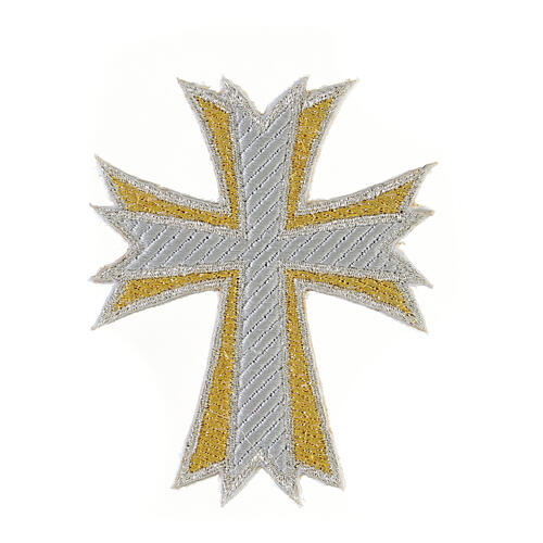 Bügelpatch, Kreuz, Stickerei, zweifarbig Gold/Silber, 10x8cm 1