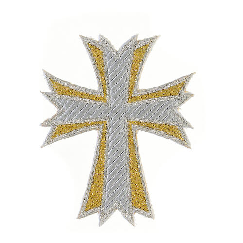 Cruz termoadhesiva bicolor oro plata 10x8 cm 1