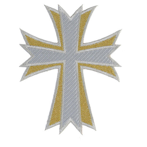Bügelpatch, Kreuz, Stickerei, zweifarbig Gold/Silber, 20x16cm 1
