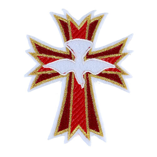 Cross with Holy Spirit dove, non-adhesive fabric application, 4x3 in 1