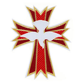 Red cross with Holy Spirit dove, non-adhesive fabric application, 8x6 in