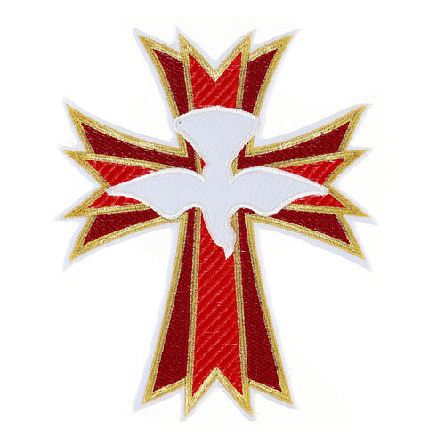 Red cross with Holy Spirit dove, non-adhesive fabric application, 8x6 in 1