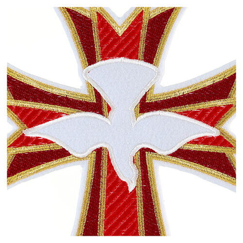 Red cross with Holy Spirit dove, non-adhesive fabric application, 8x6 in 2