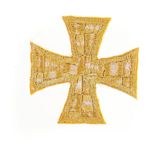 Golden Greek cross, embroidered iron-on patch, 2 in 2