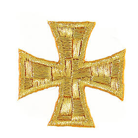 Aplicación cruz griega dorada 5 cm termoadhesiva bordada