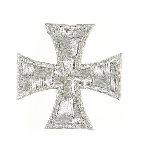 Bügelpatch, griechisches Kreuz, Stickerei, silberfarben, 5x5cm 1