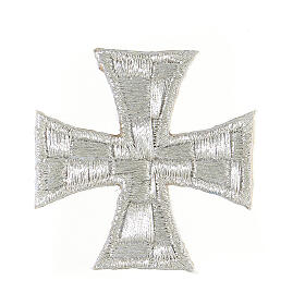 Silver Greek cross, embroidered iron-on patch, 2 in
