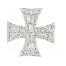 Silver Greek cross, embroidered iron-on patch, 2 in