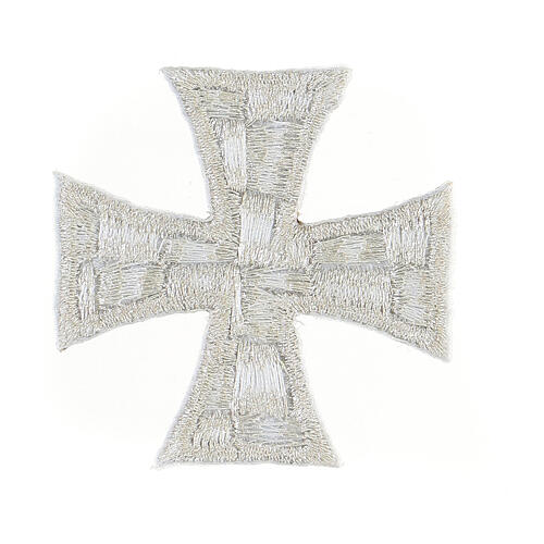 Silver Greek cross, embroidered iron-on patch, 2 in 2